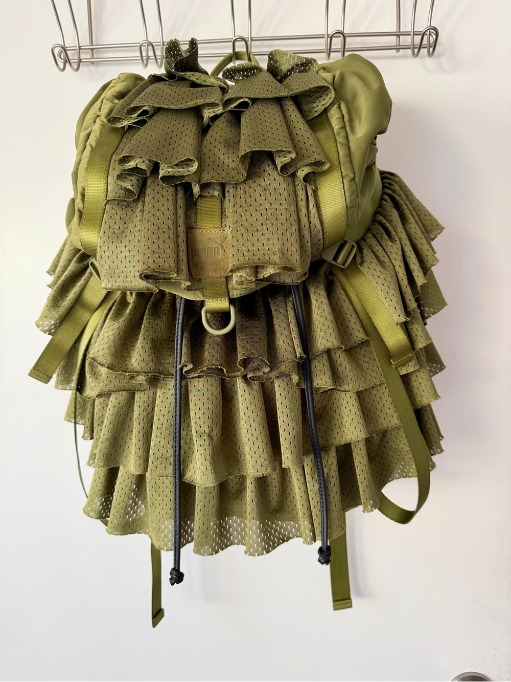 Fenty x Puma Rihanna Ruffle Mesh Backpack Olive Green - Picture 2 of 16